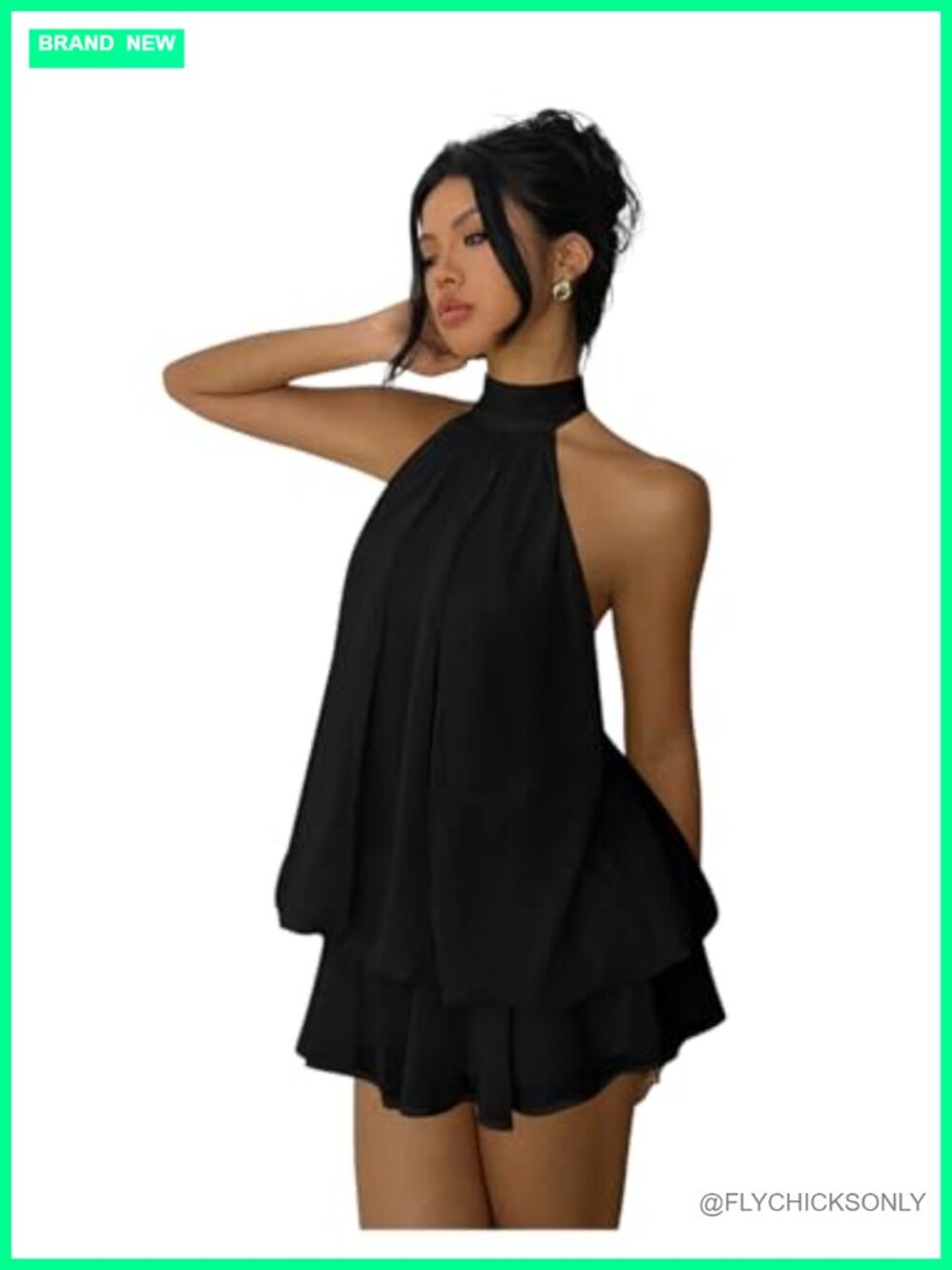 Verdusa Women's Chiffon Halter Drop Waist Flowy Mini Dress